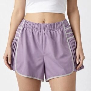 Prinstory Women Running Shorts Size L Pleated Sides Purple Quick Dry High Waist
